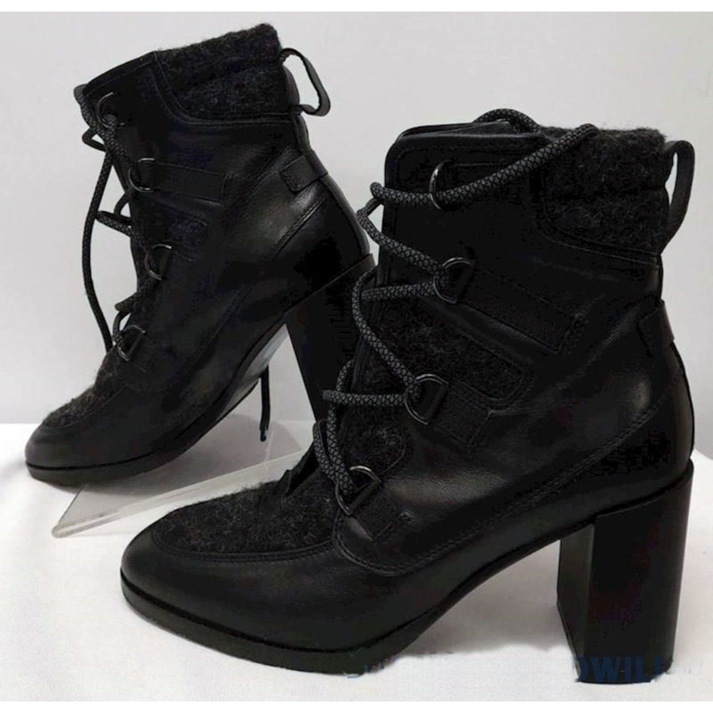 NAPOLEON PERDIS Black Leather Wool Ankle Boots Sz 8 EUC